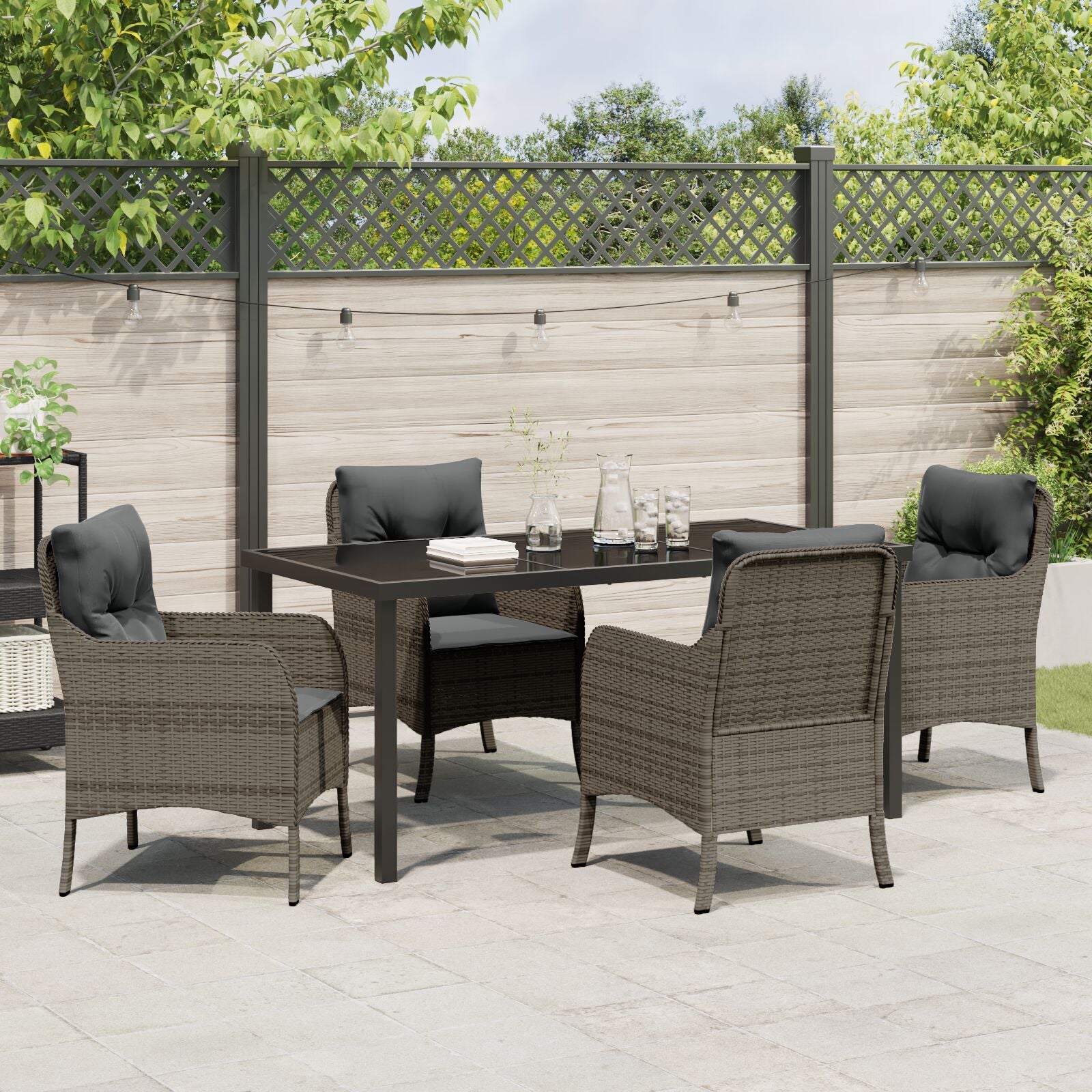 5-Delige Tuindinerset Met Kussens Grijs Poly Rattan