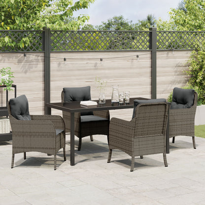 5-Delige Tuindinerset Met Kussens Grijs Poly Rattan