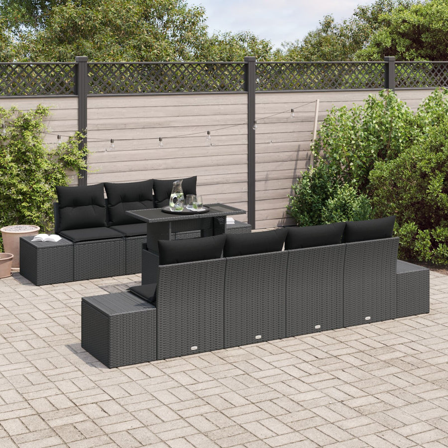 8-Delige Tuin Sofa Set Met Kussens Zwart Poly Rattan