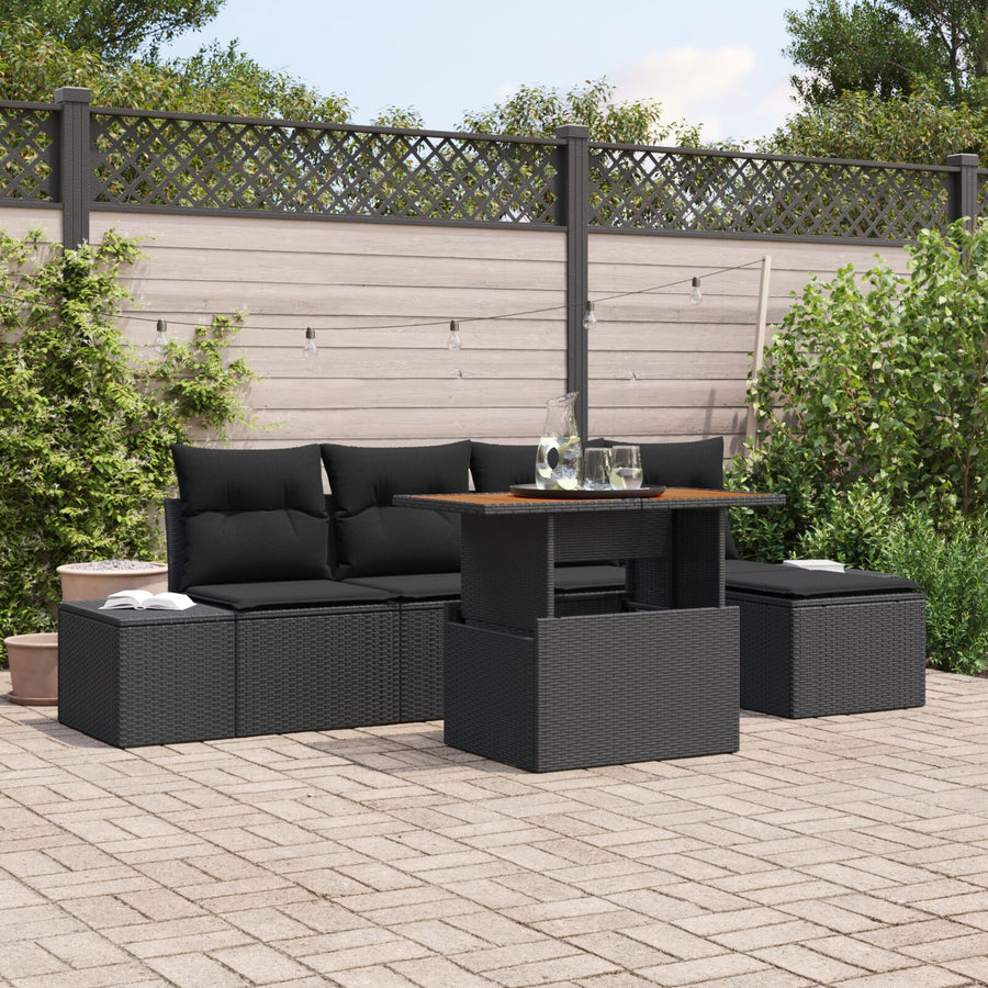 6 Delige Tuin Sofa Set Met Kussens Zwart Poly Rattan