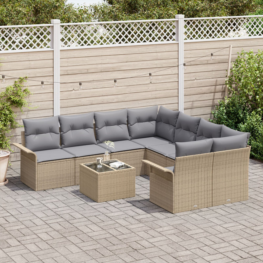 9-Delige Tuin Sofa Set Met Kussens Beige Poly Rattan