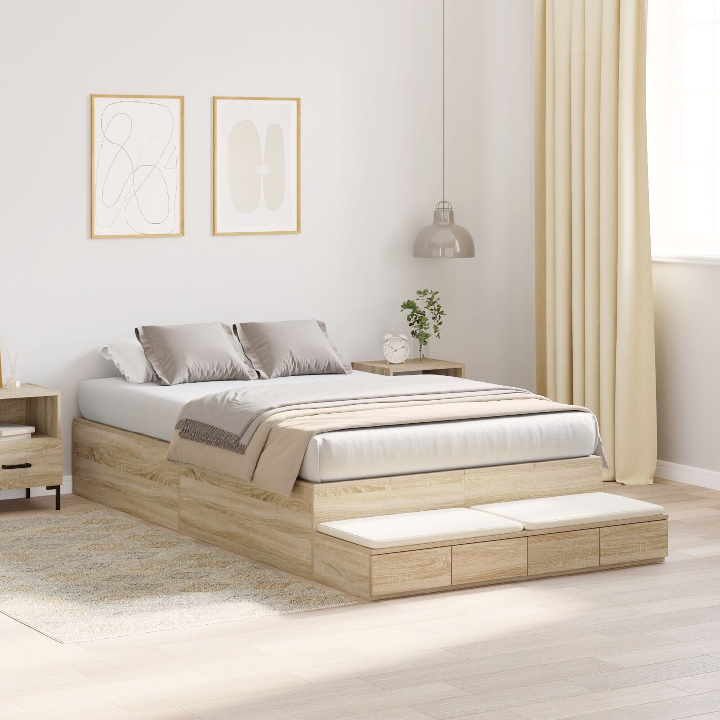 Opslagbedframe Sonoma Eiken Gefabriceerd Hout 120 X 190 Cm Artisanaal Eiken