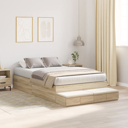 Opslagbedframe Sonoma Eiken Gefabriceerd Hout 120 X 190 Cm Artisanaal Eiken