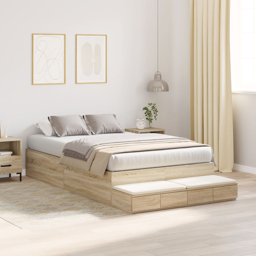 Opslagbedframe Sonoma Eiken Gefabriceerd Hout 120 X 190 Cm Artisanaal Eiken