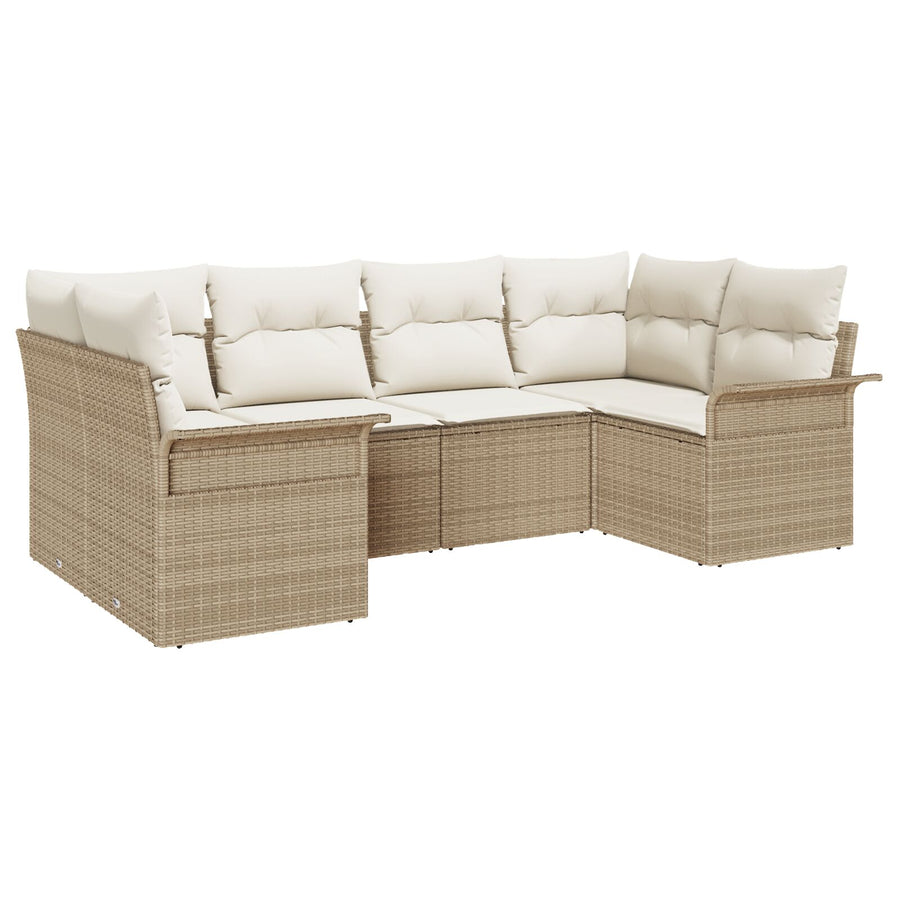 6 Delige Tuin Sofaset Met Kussens Beige Poly Rattan