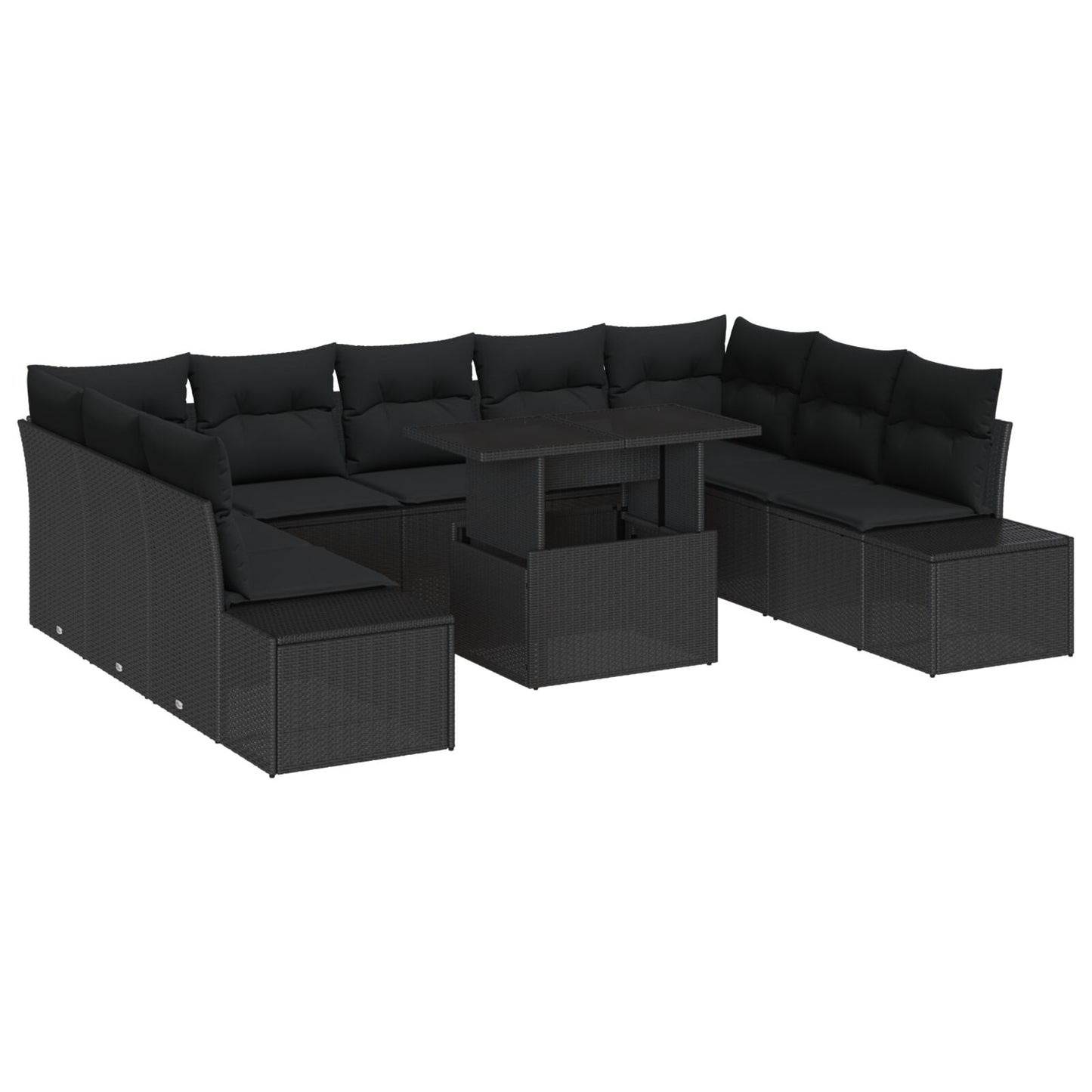 Tuin Sofa Set Set Van 10 Zwart Rattan, Stof Tuin Sofa Set