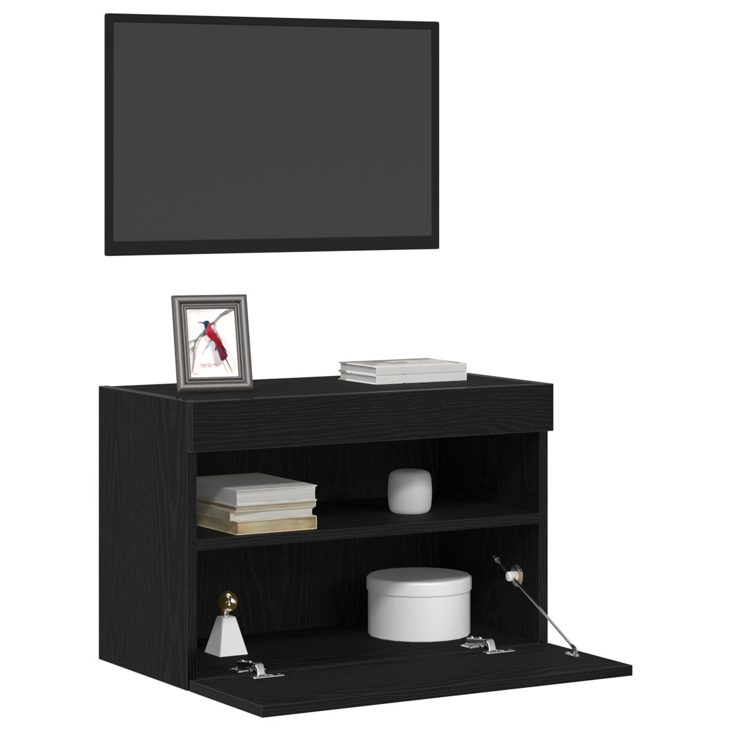 Tv Wandkast Met Led-Verlichting 1 Zwart eiken