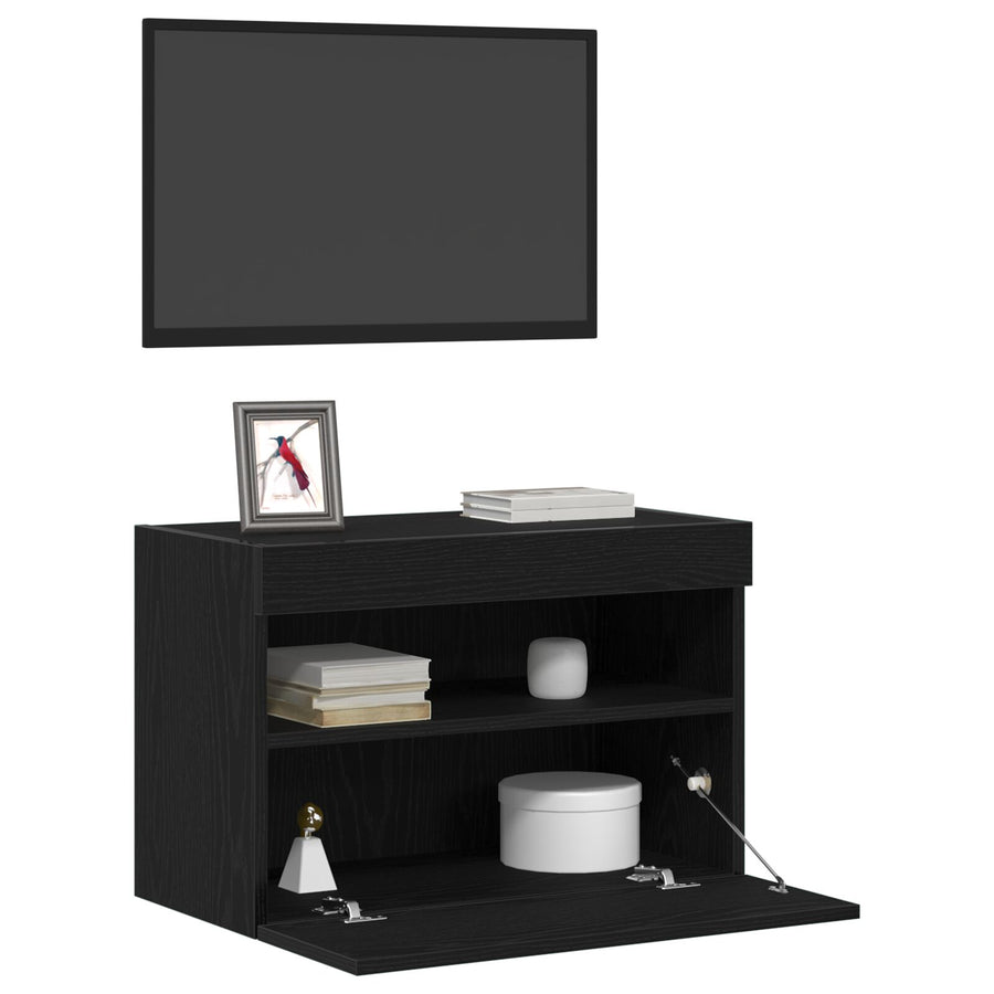 Tv Wandkast Met Led-Verlichting 1 Zwart eiken