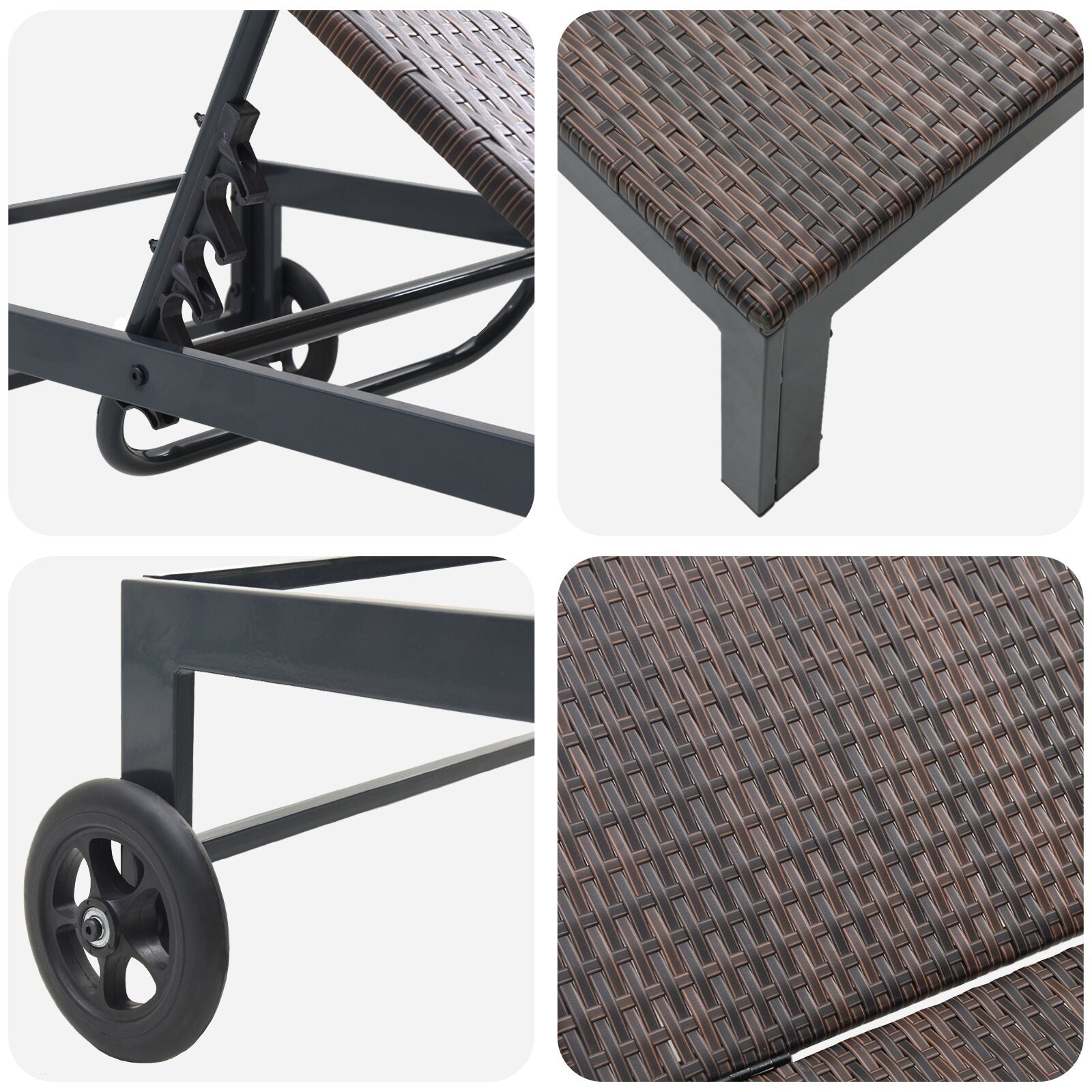 Ligbedden 2 Stuks Met Wielen En Tafel Poly Rattan Bruin