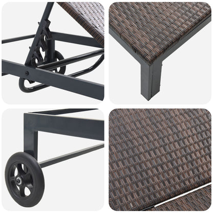 Ligbedden 2 Stuks Met Wielen En Tafel Poly Rattan Bruin