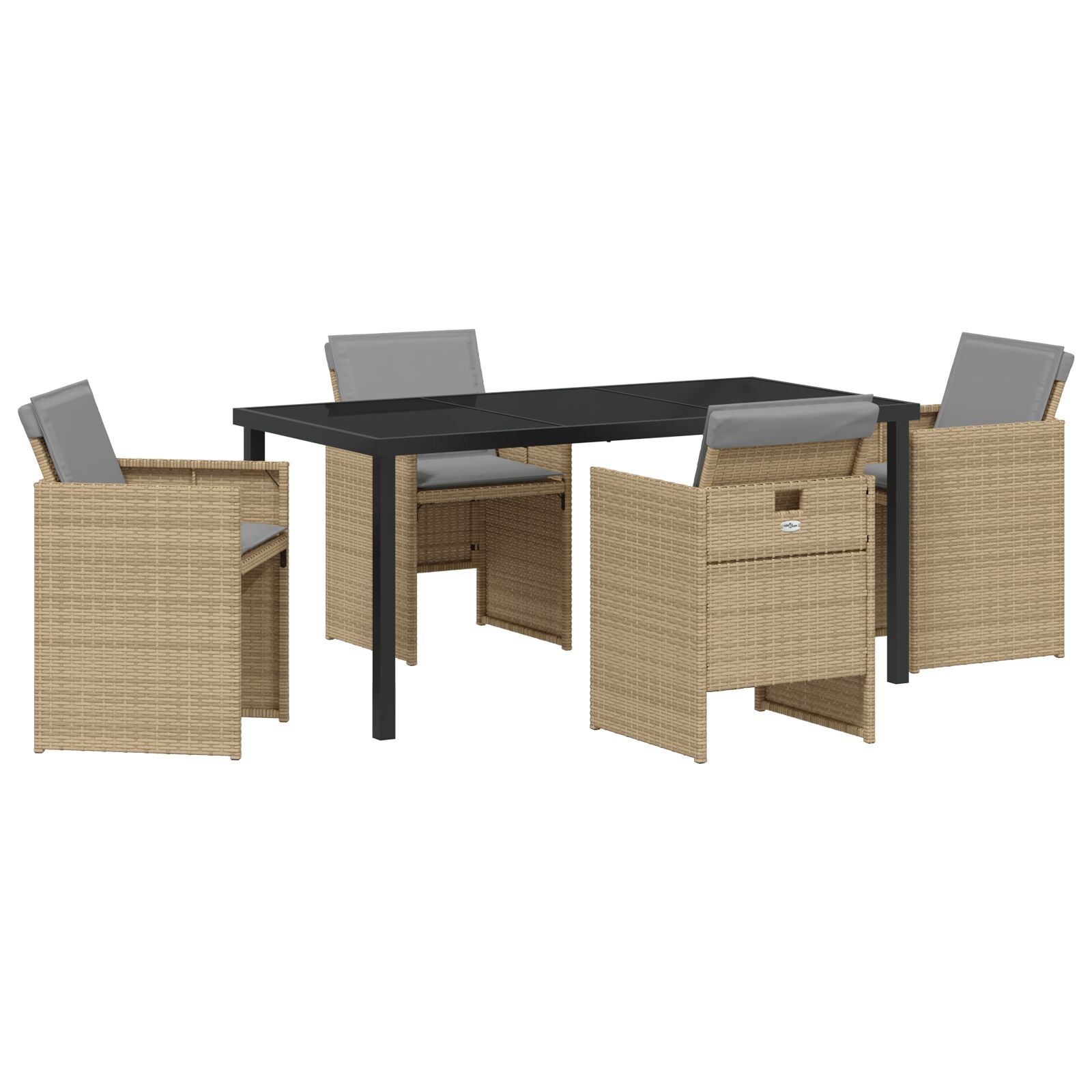 5-Delige Tuin Eetset Met Kussens Beige Poly Riet