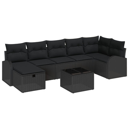 8-Delige Tuin Sofa Set Met Kussens Zwart Poly Rattan