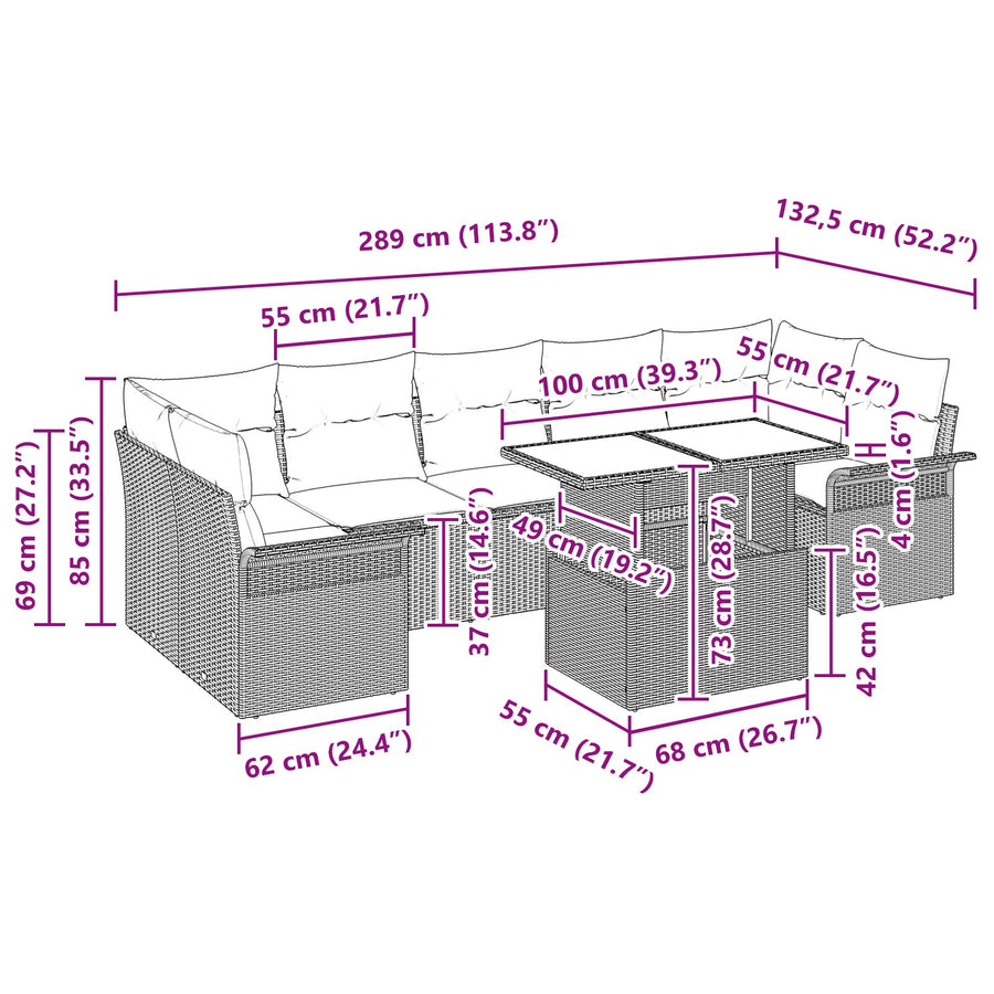 8 Delige Tuin Sofa Set Met Kussens Bruin Poly Rattan