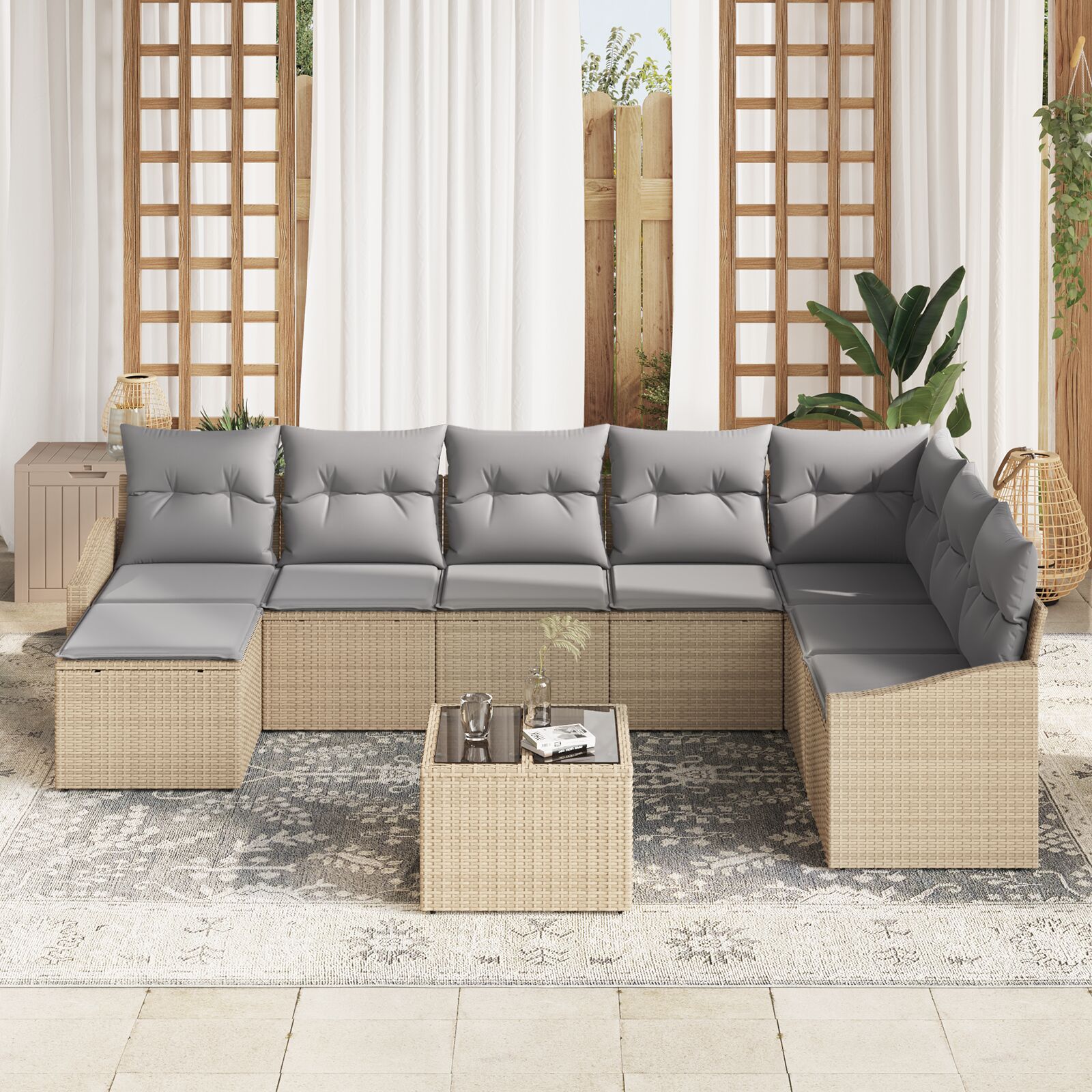 9 Delige Tuin Eetset Met Kussens Zwart Poly Rattan