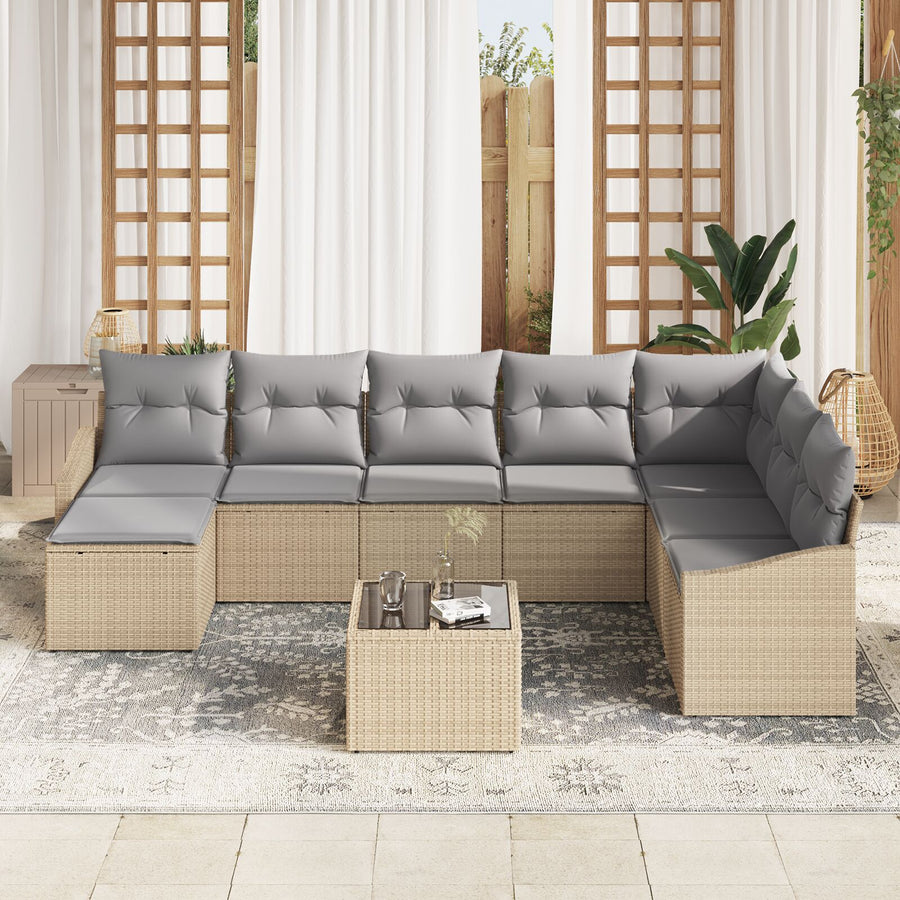9 Delige Tuin Eetset Met Kussens Zwart Poly Rattan