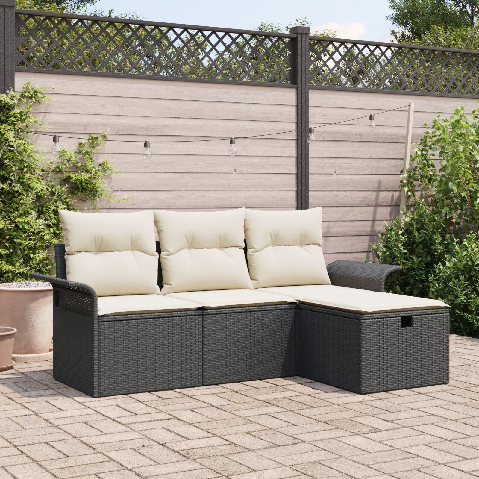 4-Delige Tuin Sofa Set Met Kussens Zwart Poly Rattan