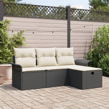 4-Delige Tuin Sofa Set Met Kussens Zwart Poly Rattan