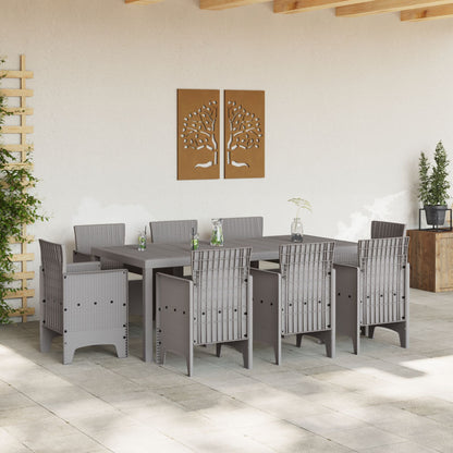 9-Persoons Tuin Eetset Met Kussens Lichtgrijs Poly Rattan