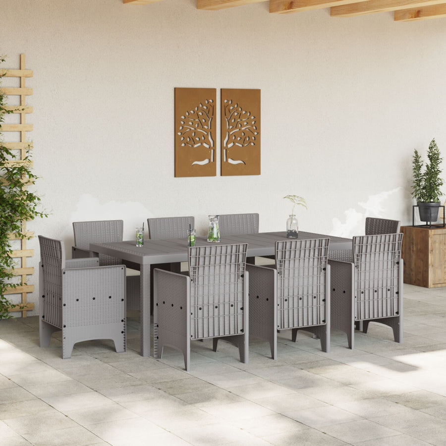 9-Persoons Tuin Eetset Met Kussens Lichtgrijs Poly Rattan