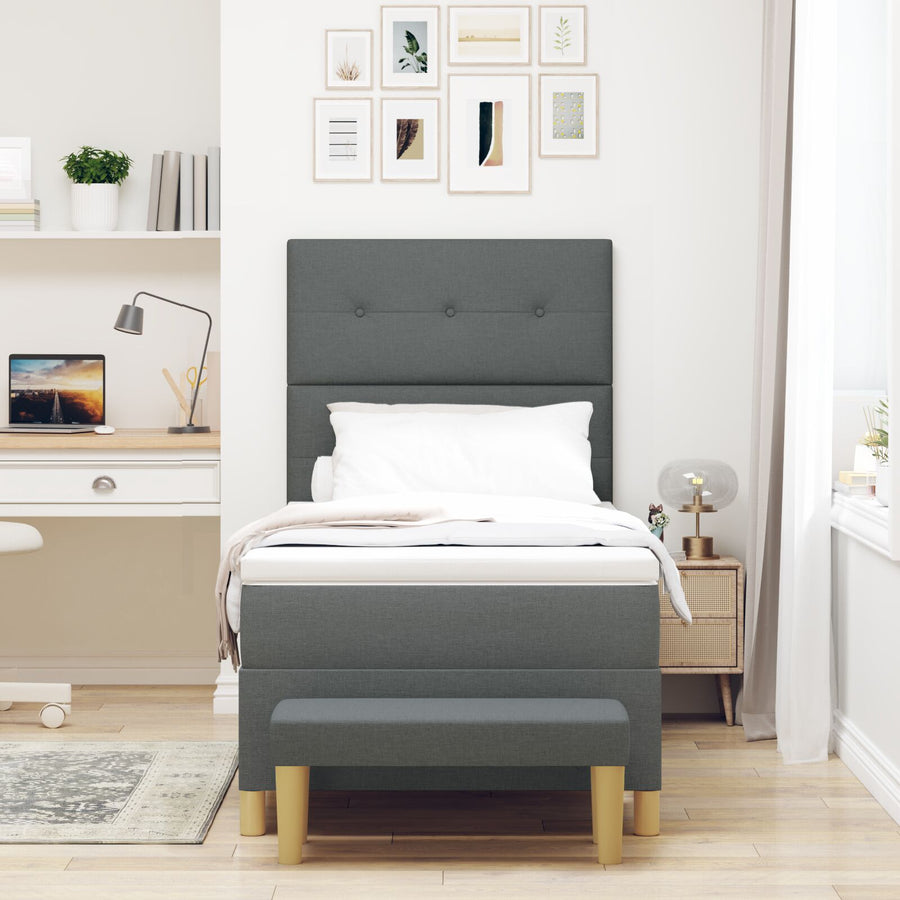 Boxspring Bed Met Matras & Bank Stof Donkergrijs 90 x 190 cm Knopgestikt