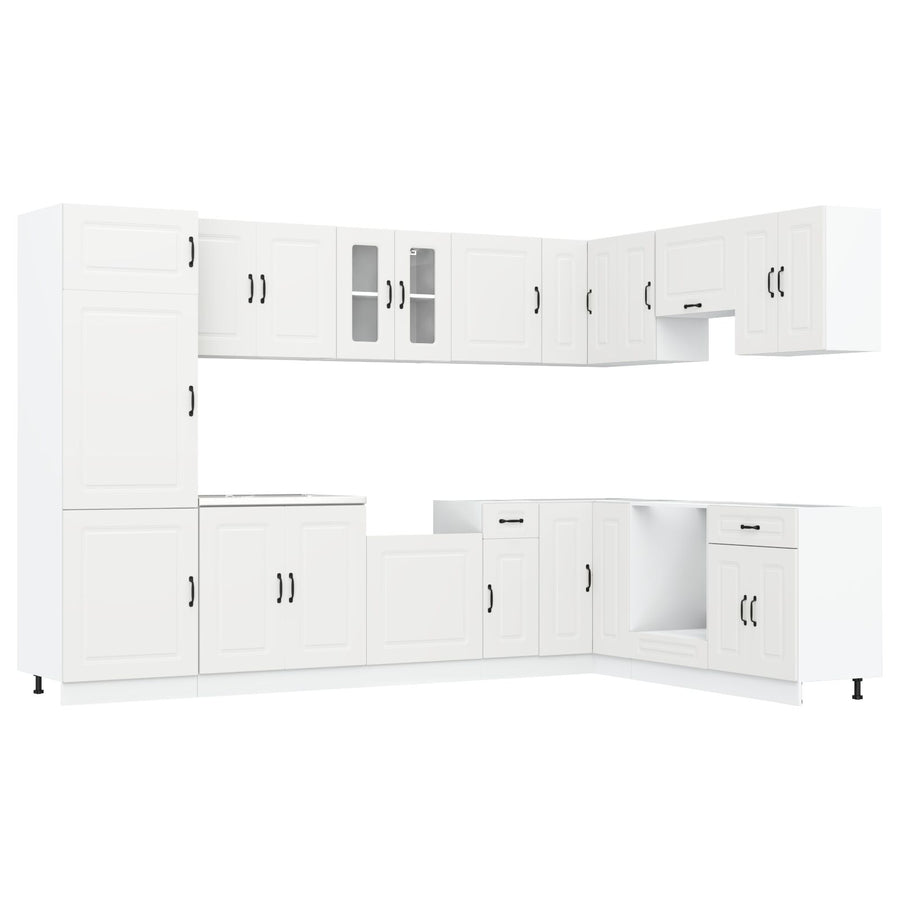Keuken Cabinet ""Kalmar"" Met Dubbele Wastafels Bewerkt Hout Wit