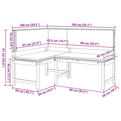 3-Delige Tuin Bistro Set Met Kussens Van Massief Acaciahout Anthraciet Tafel + 2x bank