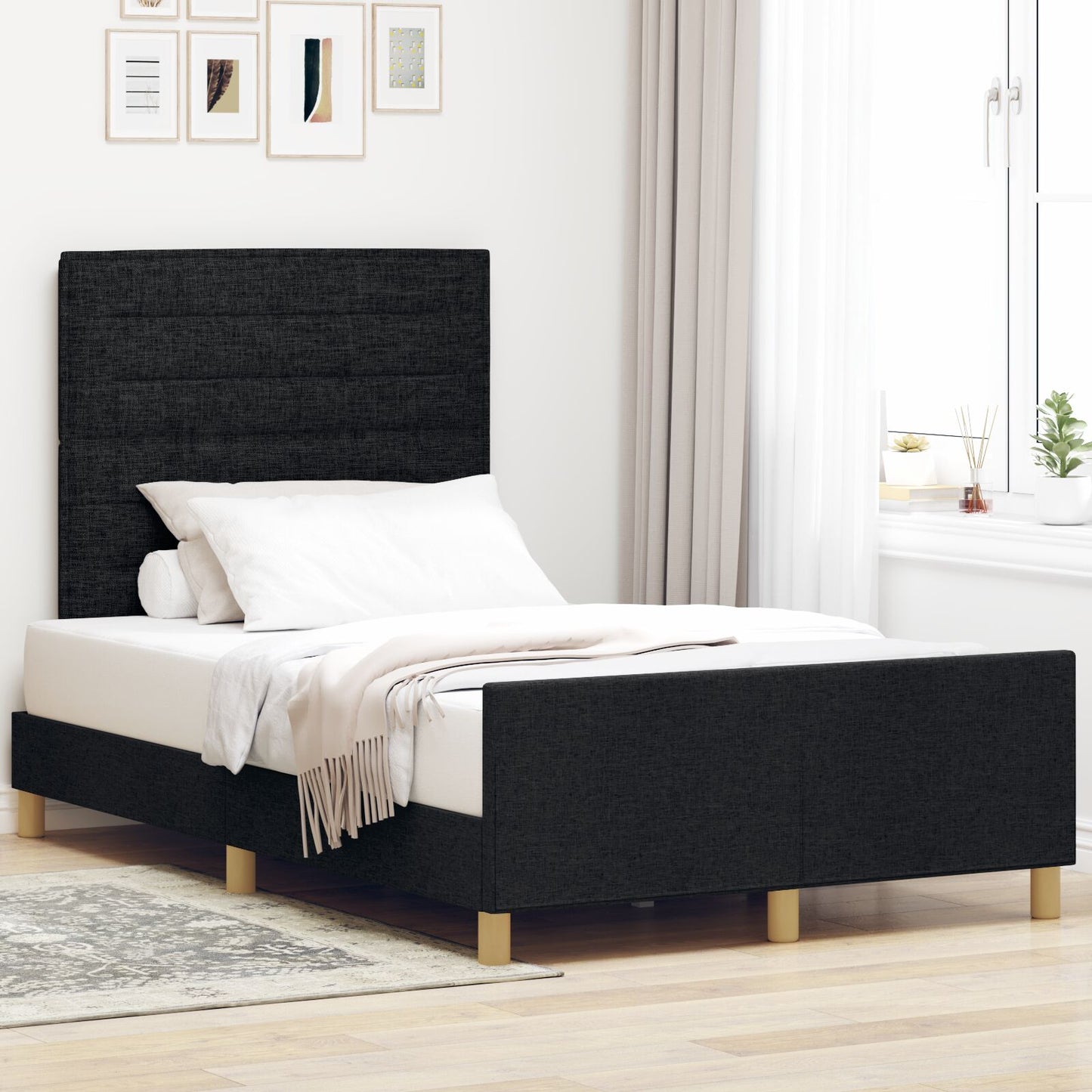 Bed Frame Zwart 120X190 Cm Stof Crème