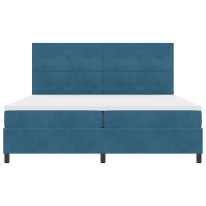 Boxspringbed Met Matras Donkerblauw 200X200 Cm Fluweel Blauw