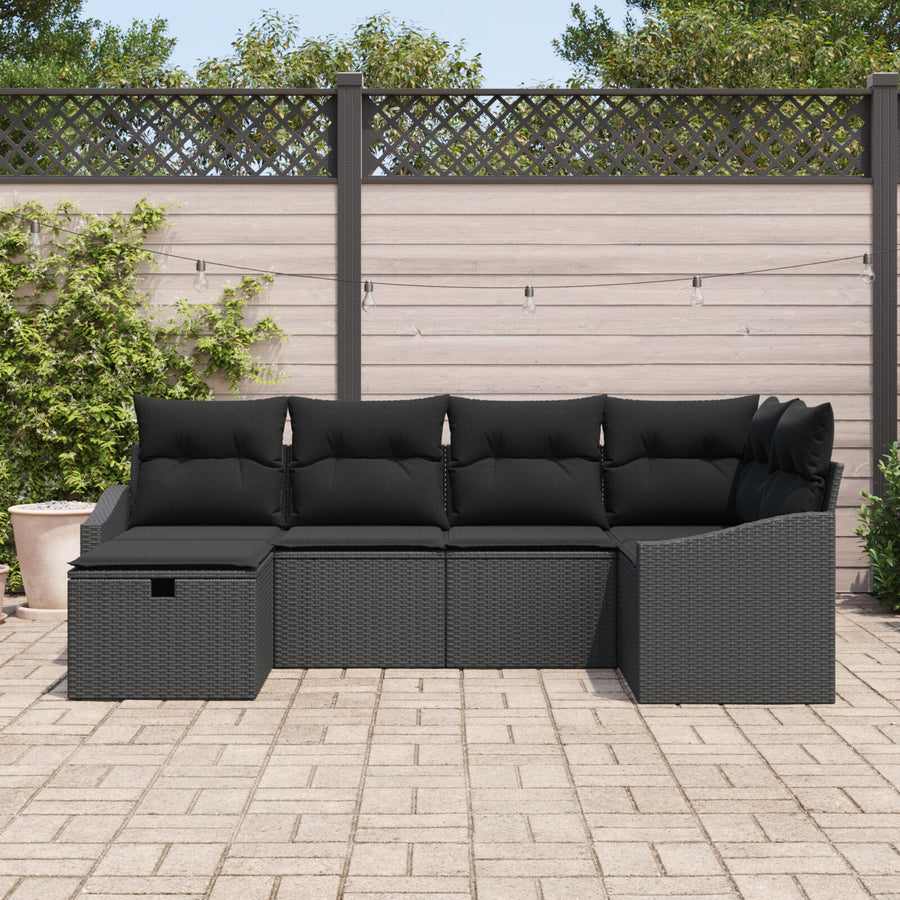 6 Delige Tuin Sofa Set Met Kussens Zwarte Poly Rattan