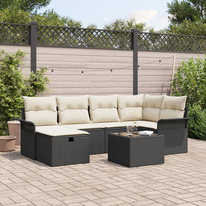 7 Delige Tuin Sofa Set Met Kussens Zwart Poly Rattan