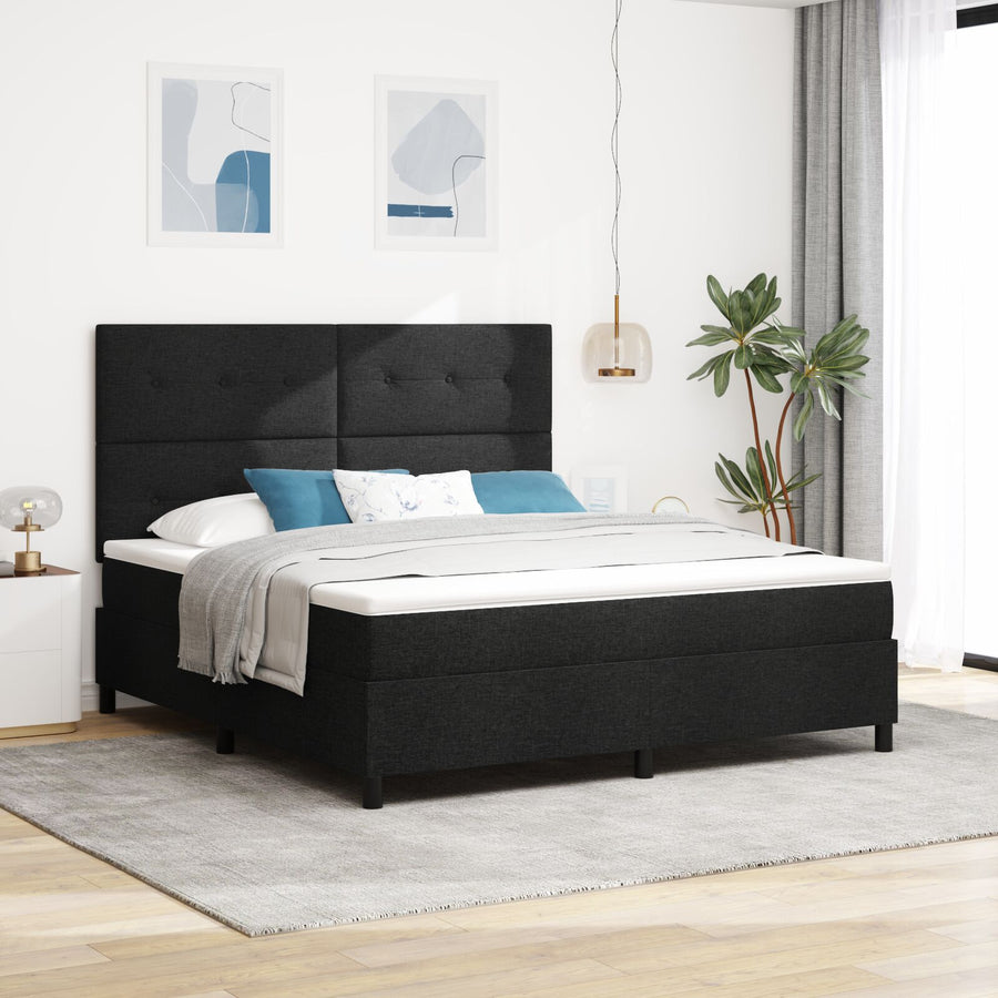 Boxspring Bed Met Matras Super King Stof Zwart 180 x 200 cm Knopgeknopt