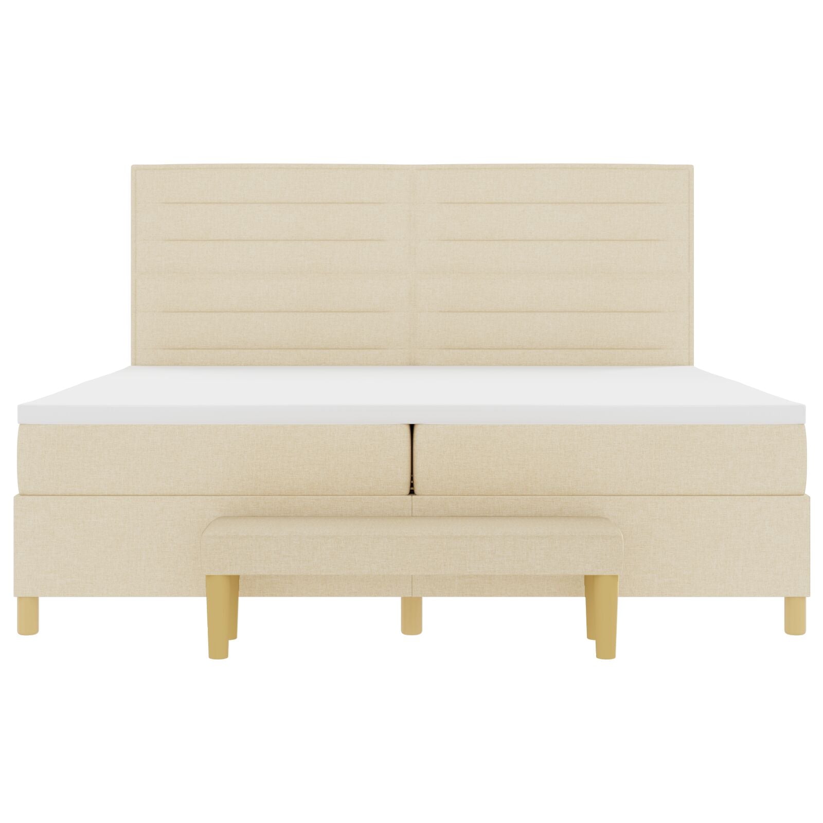 Boxspringbed Met Matras & Bank Stof Crème 200 x 200 cm Lijnen ontwerp