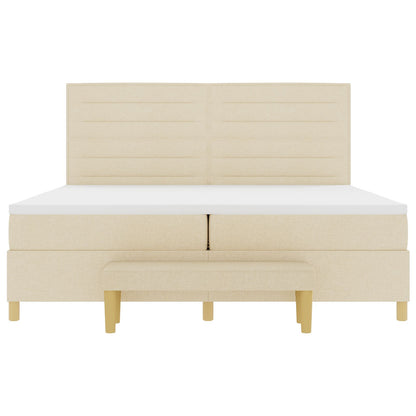 Boxspringbed Met Matras & Bank Stof Crème 200 x 200 cm Lijnen ontwerp