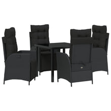 5-Delige Tuin Eettafelset Zwart Poly Rattan