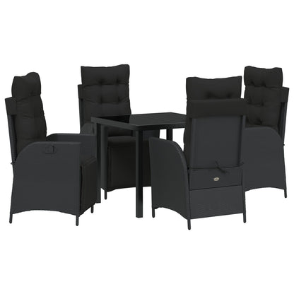 5-Delige Tuin Eettafelset Zwart Poly Rattan