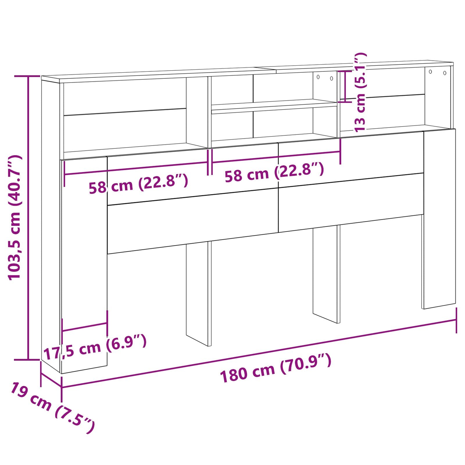 Hoofdbord Kast Zwart Eiken 180X19X103,5 Cm