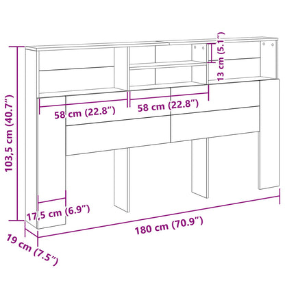 Hoofdbord Kast Zwart Eiken 180X19X103,5 Cm