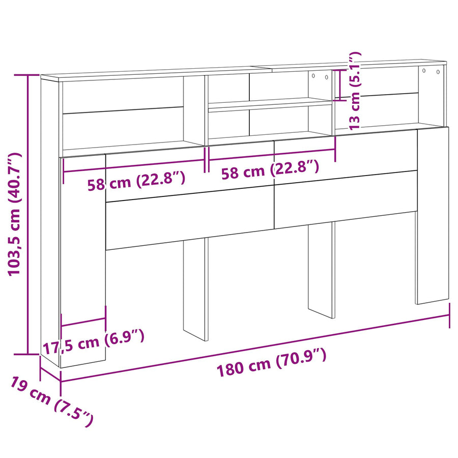 Hoofdbord Kast Zwart Eiken 180X19X103,5 Cm
