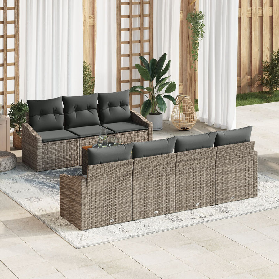 8 Delige Tuinbank Set Met Kussens Grijs Poly Rattan Acacia