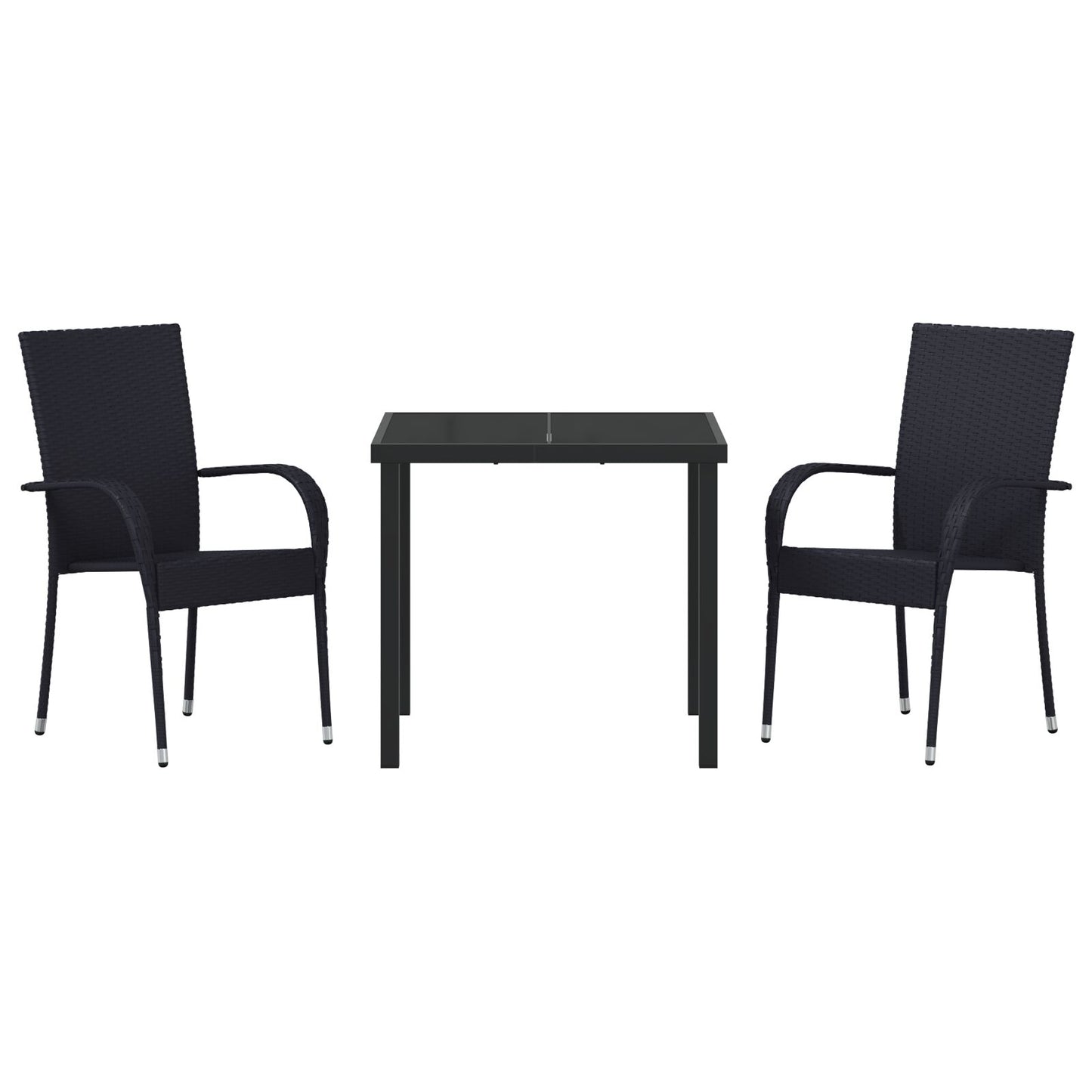 3-Delige Tuin Eettafel Set Zwart Poly Rattan