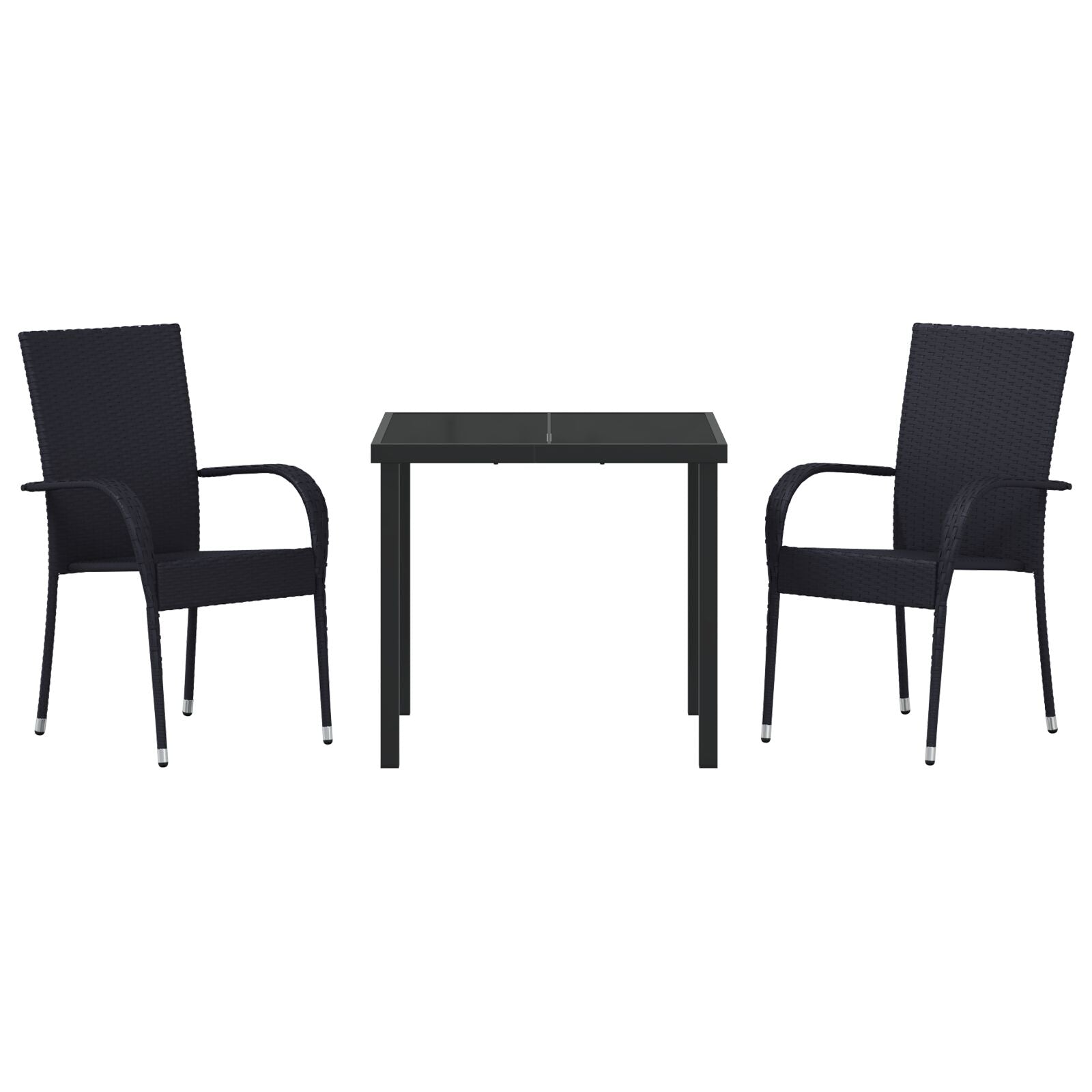 3-Delige Tuin Eettafel Set Zwart Poly Rattan