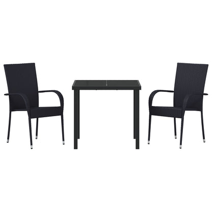 3-Delige Tuin Eettafel Set Zwart Poly Rattan