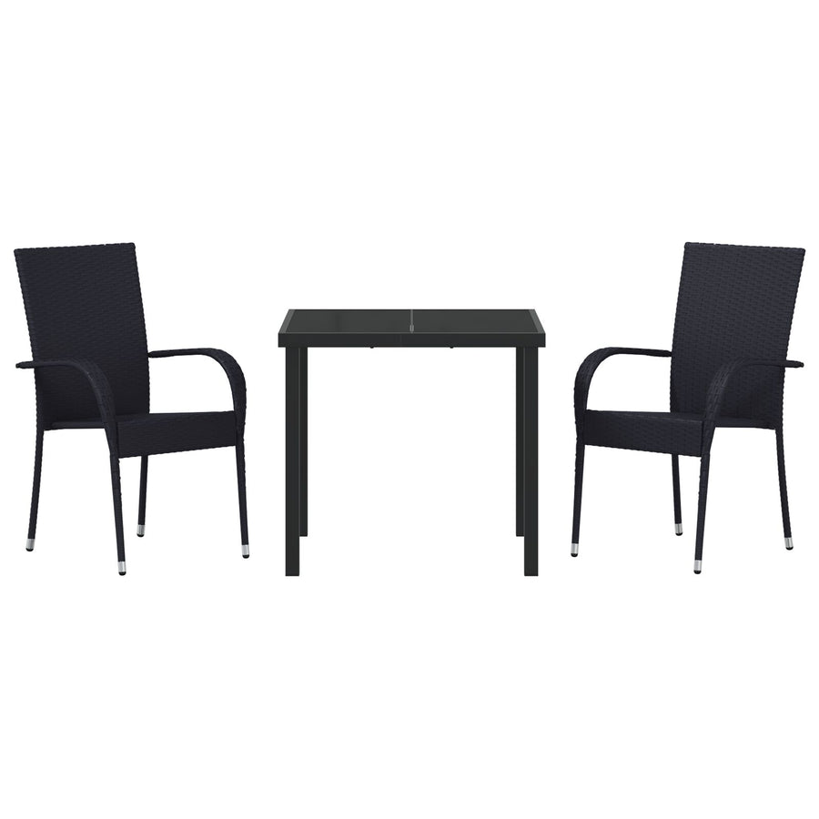 3-Delige Tuin Eettafel Set Zwart Poly Rattan