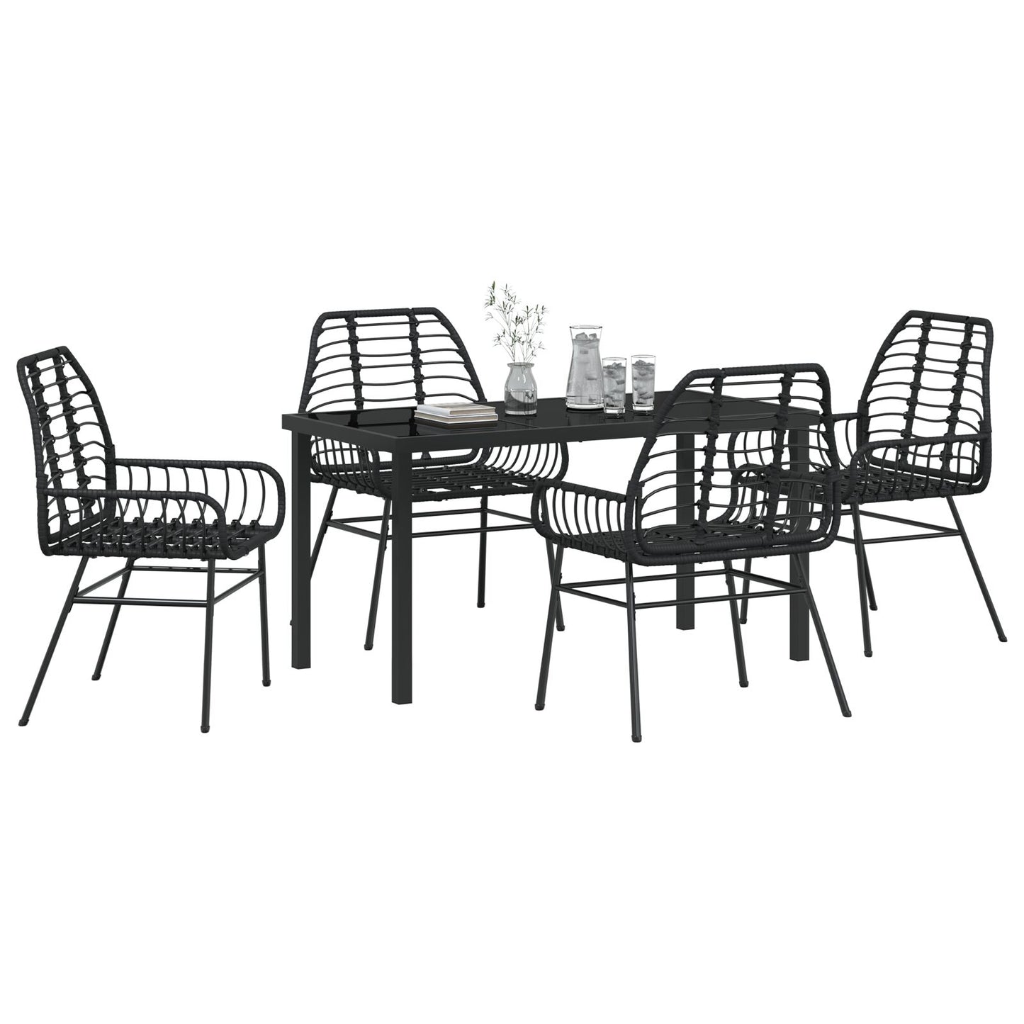 5-Delige Tuin Eetset Zwart Poly Rattan