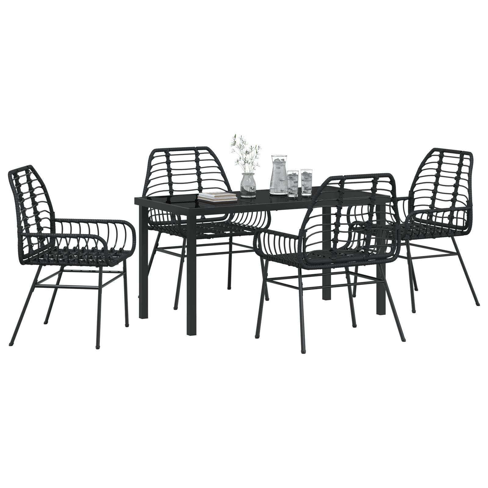 5-Delige Tuin Eetset Zwart Poly Rattan