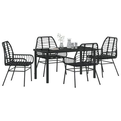 5-Delige Tuin Eetset Zwart Poly Rattan