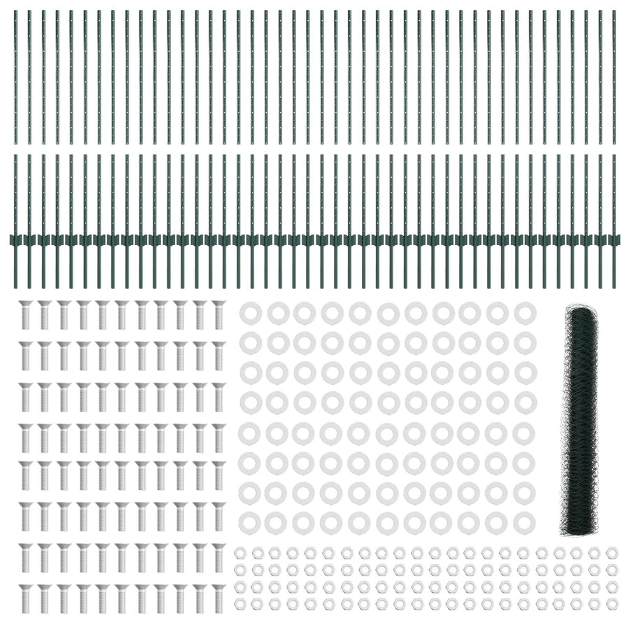Fence Posts 11 Stuks U-Channel Groen 120 Cm Staal,  Zeshoek Fence Groen 1.2X100 M Staal