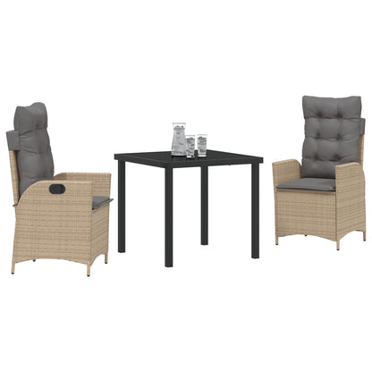 3-Delige Tuin Eetkamer Set Met Kussens Beige Poly Rattan