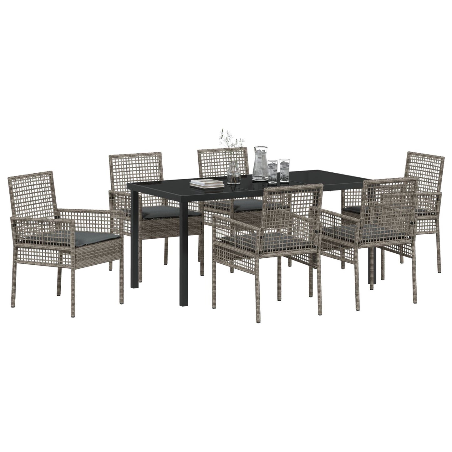 7-Delige Tuin Eetset Met Kussens Grijze Poly Rattan
