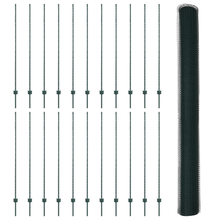 Hekpalen 11 Stuks U-Channel Groen 160 Cm Staal,  Hexagon Fence Groen 1.6X50 M Staal